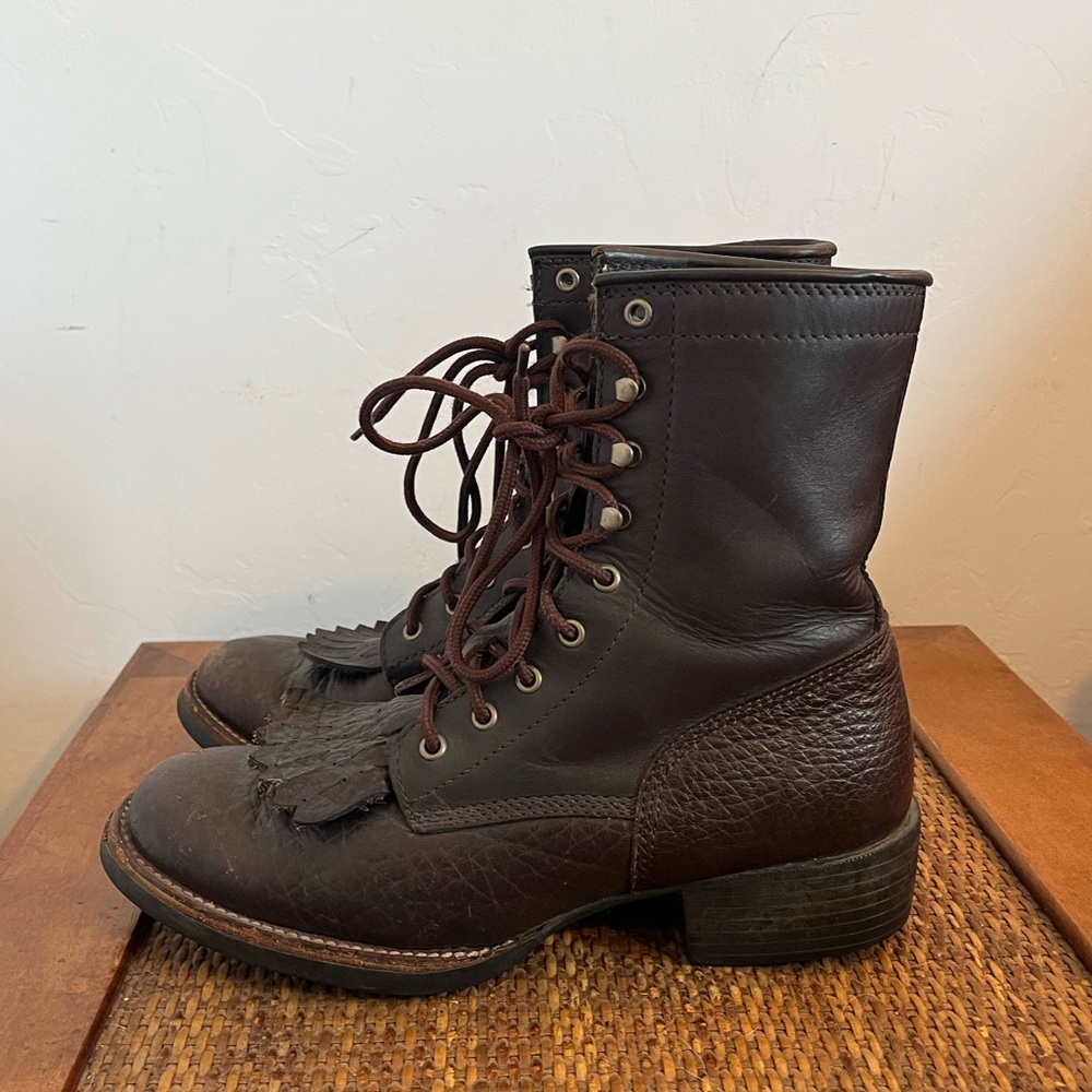 Vintage Leather Western Fringe Brown Boot